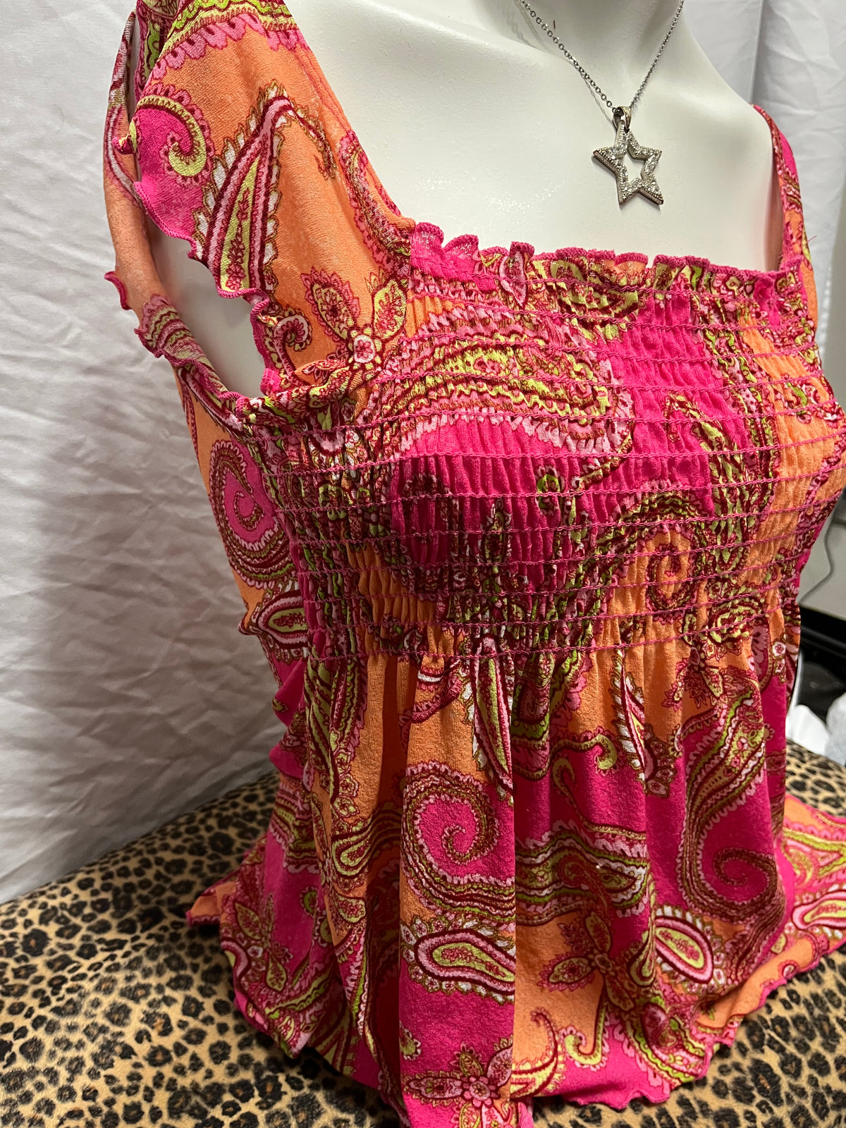 S - Vol. 1 Y2K Pink Paisley Ruched Flowy Blouse