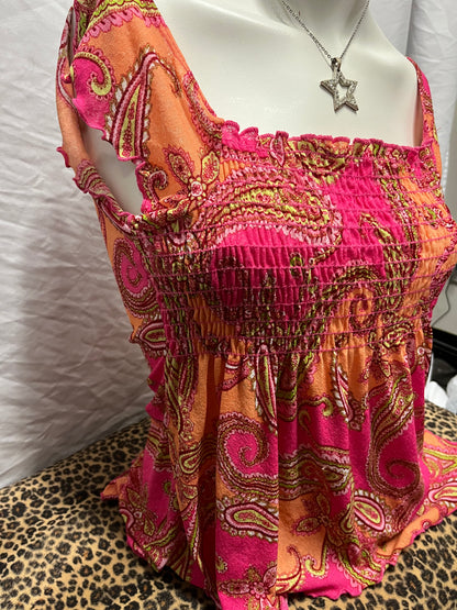 S - Vol. 1 Y2K Pink Paisley Ruched Flowy Blouse