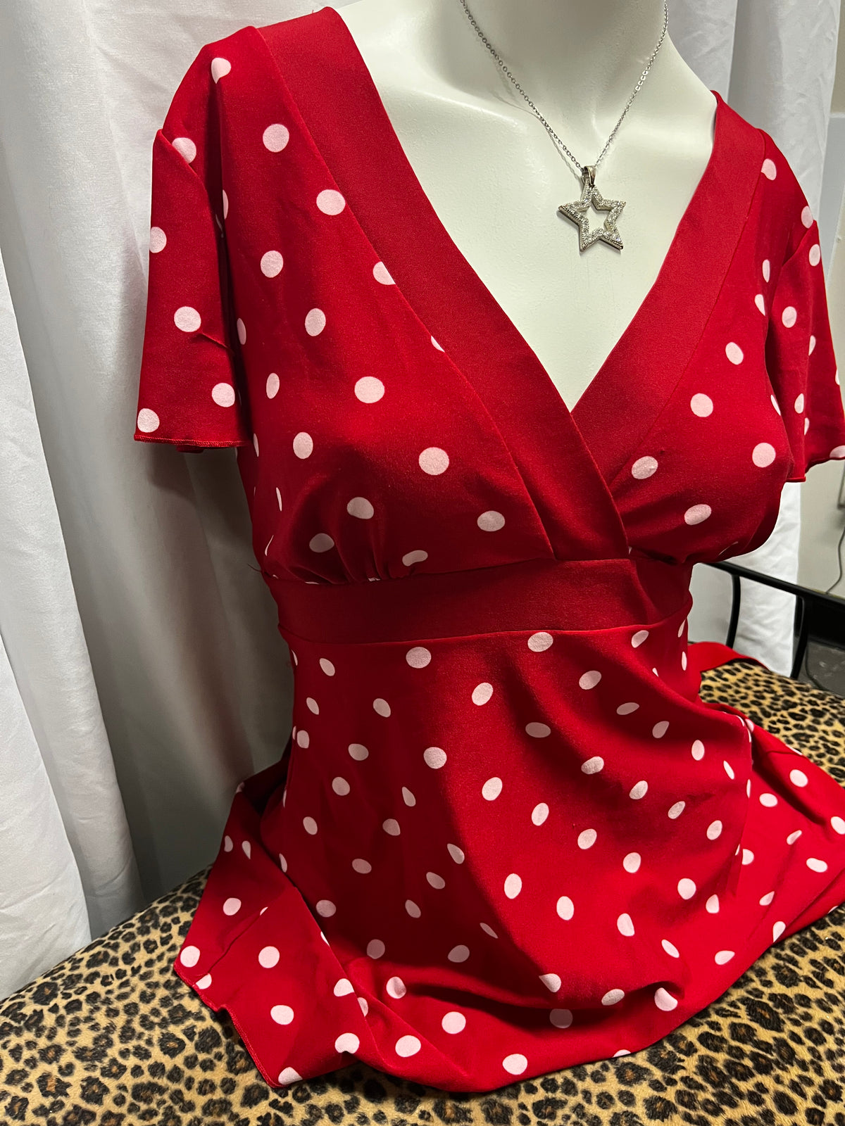 M - Hot Tempered Y2K Red Polka Dot Tie Blouse