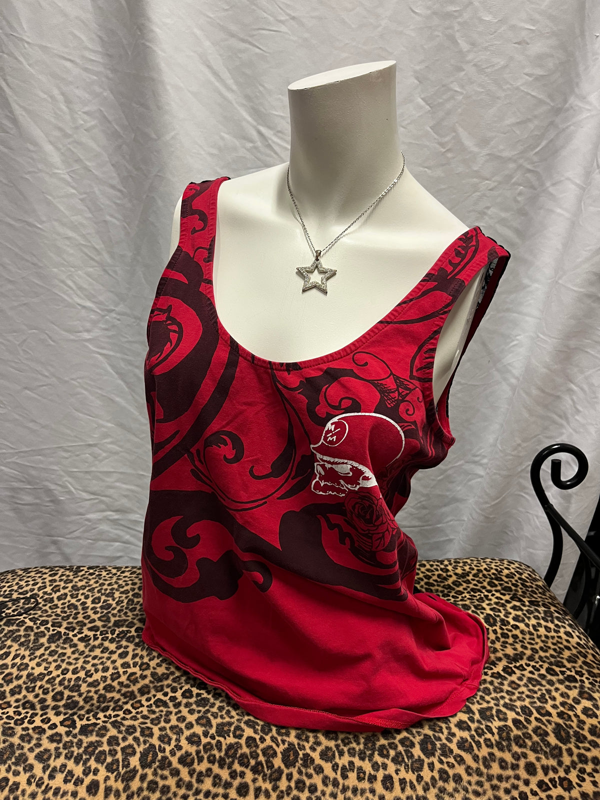 L/XL Metal Mulisha Y2K Lace Detail Red Graphic Top