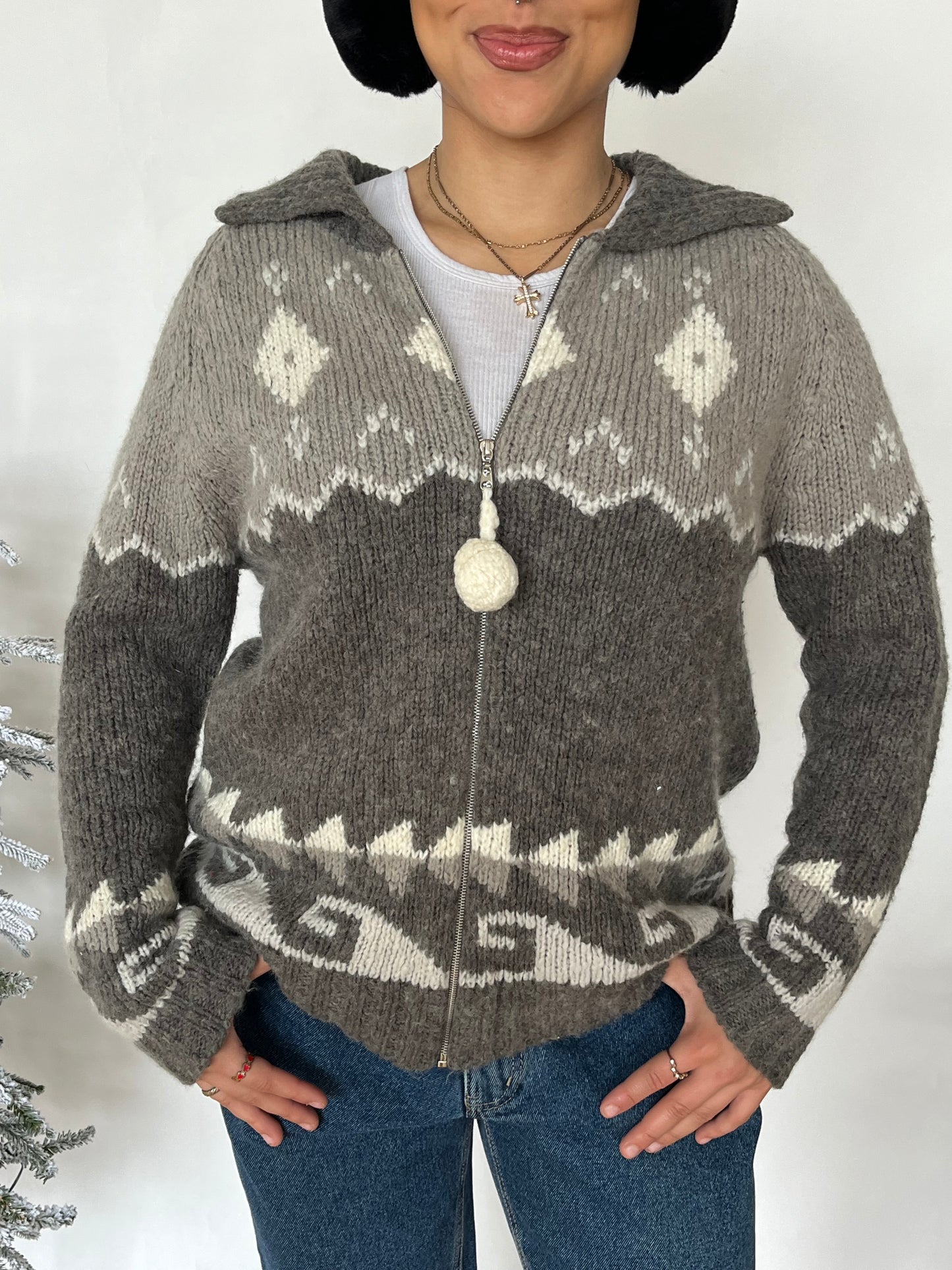 Mac & Jac Pom Pom Zip Sweater