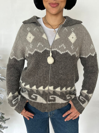 Mac & Jac Pom Pom Zip Sweater