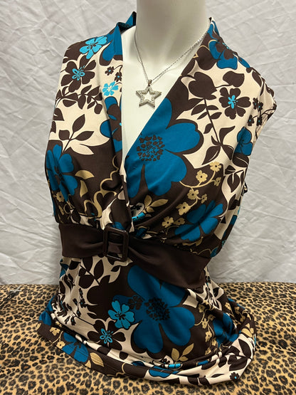 XL - Agenda Y2K Floral + Belt Detail Top