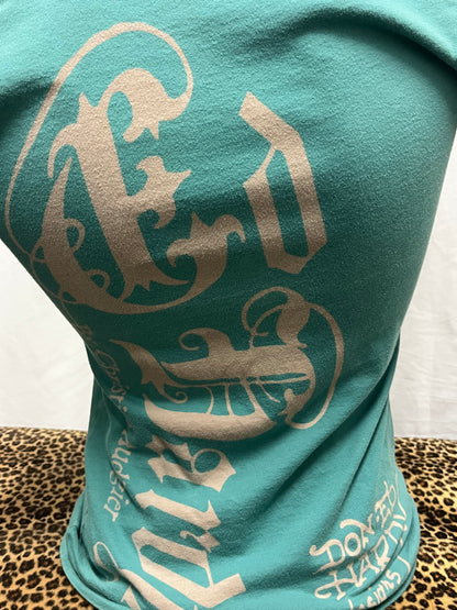 S - Ed Hardy Y2K Teal AOP Graphic Top