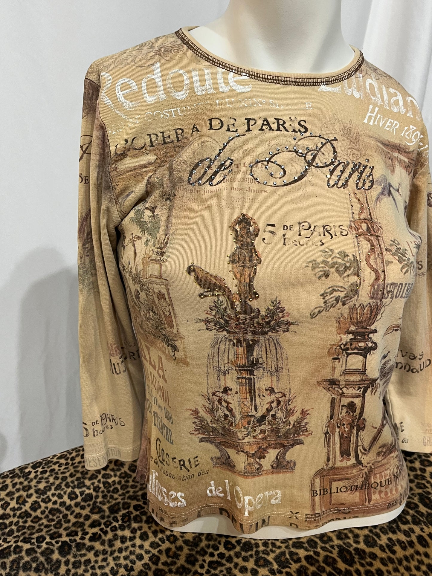 S - Cactus 2000s Paris Rhinestone Graphic Top