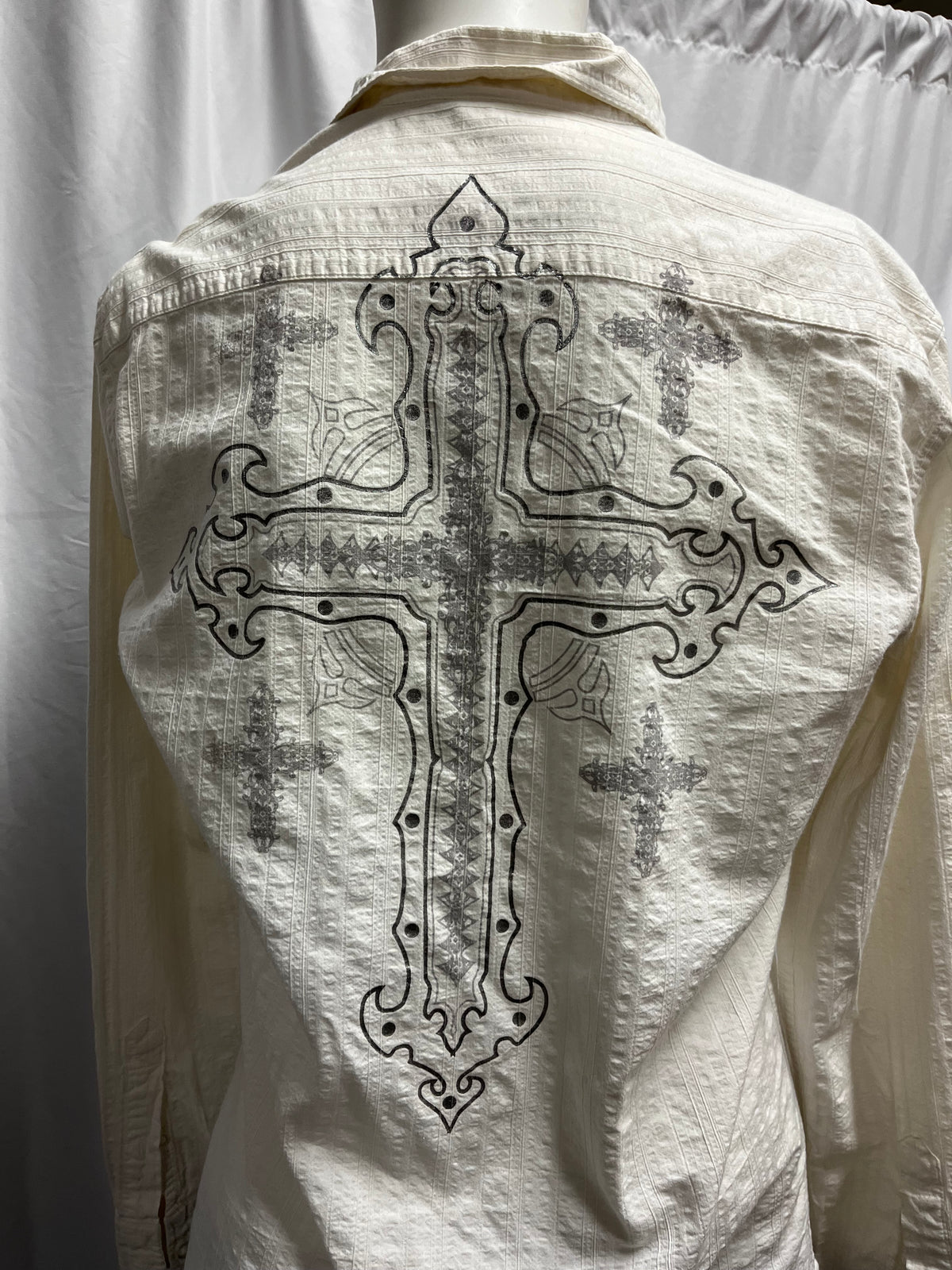 M - Helix Y2K Gothic Cross Button Down Shirt