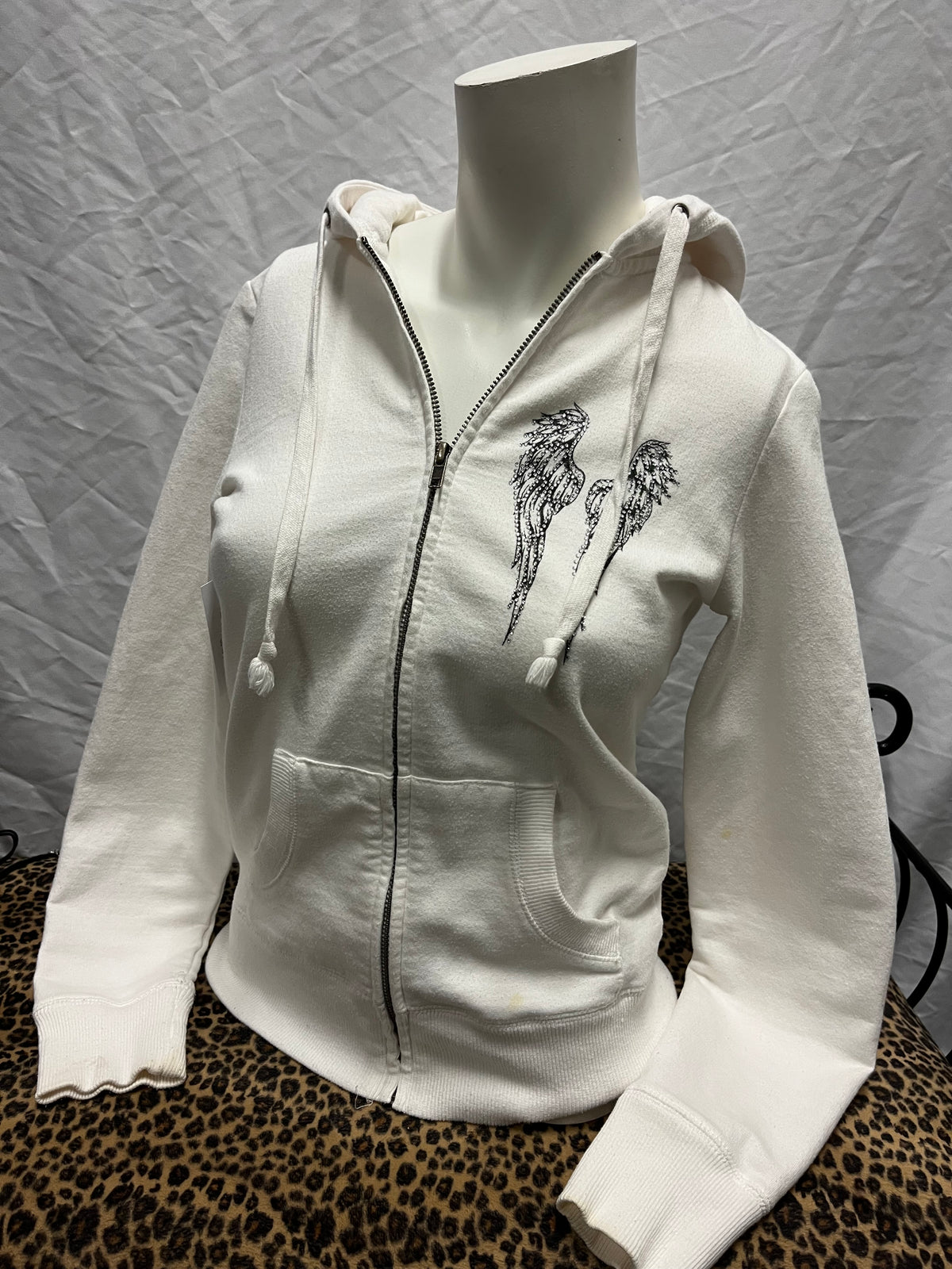 S - Sara Mode Y2K Rhinestone Wings Zip Hoodie