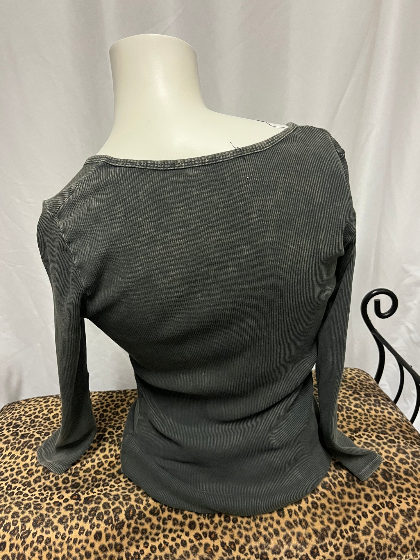 M - Y2K Rhinestone Graphic 1/4 Button Ribbed Top