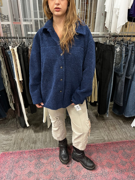 L - Hechter Jeans 90s Blue Fleece Button Jacket