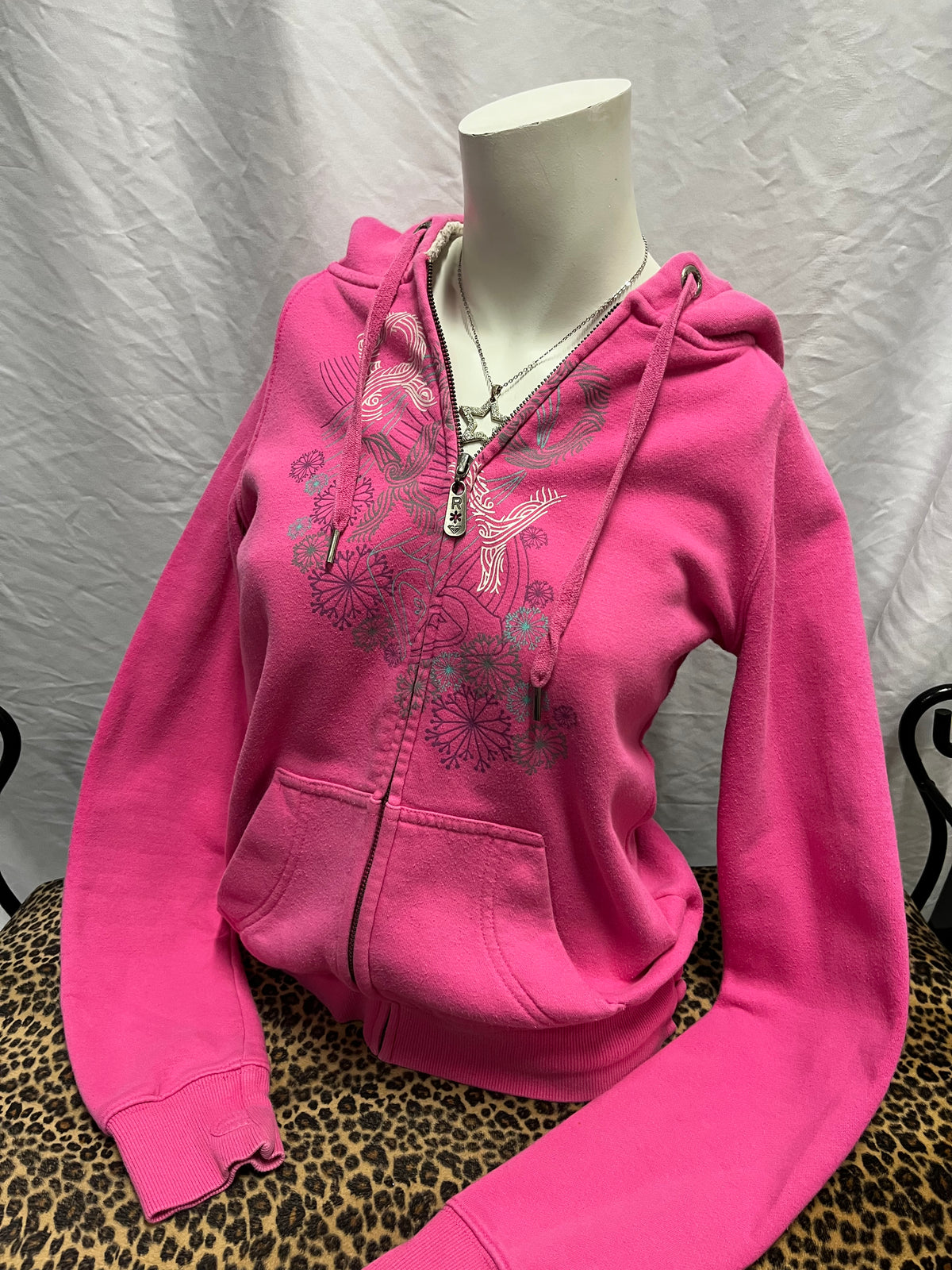 S - Roxy Y2K Pink Sherpa Lined Zip Hoodie