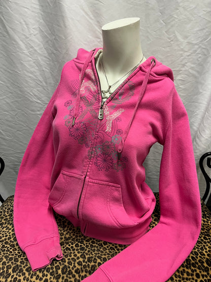 S - Roxy Y2K Pink Sherpa Lined Zip Hoodie