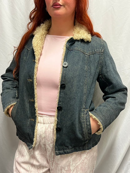 M - Esprit Y2K Faux Fur Lined Heavy Denim Jacket