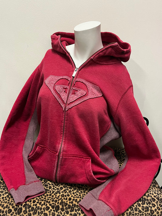 XL - Roxy Y2K Applique Red Zip Hoodie