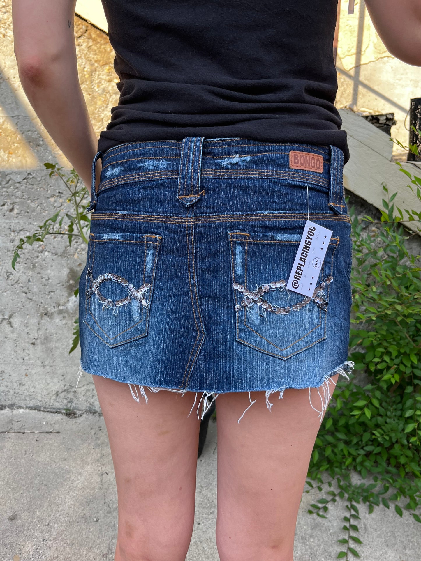 S - Bongo Y2K Sequin Denim Mini Skirt