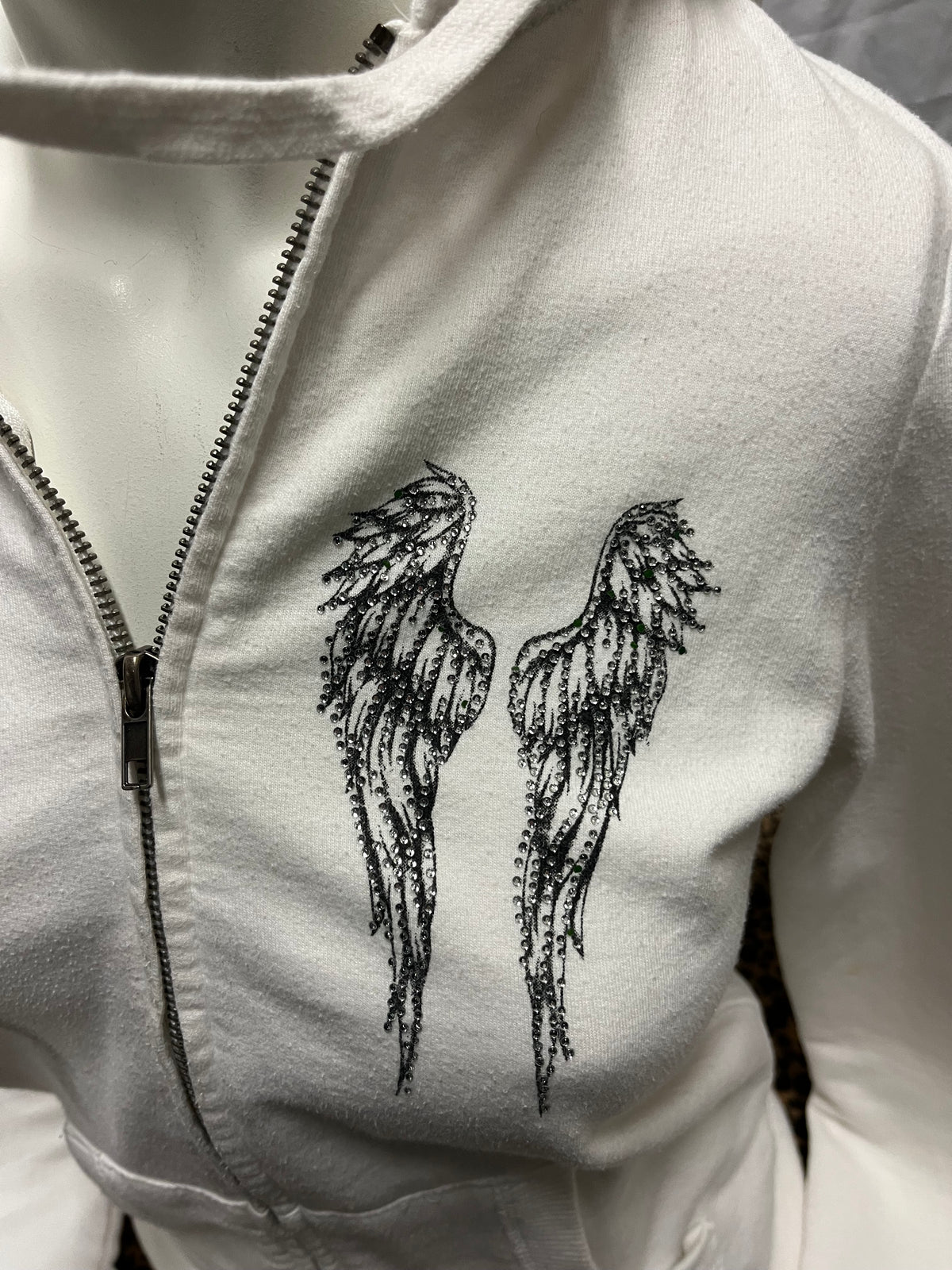 S - Sara Mode Y2K Rhinestone Wings Zip Hoodie