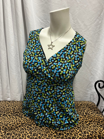 S - Charter Club Y2K Black Green Blue Mesh Overlay Top