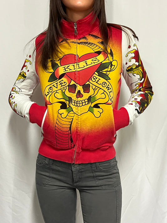 S - Ed Hardy Y2K "Love Kills Slowly" Tattoo Zip Sweatshirt