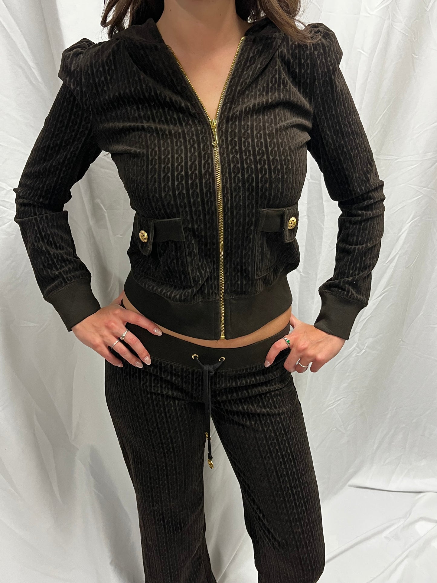 S - Juicy Couture Brown Cable Velour Tracksuit Deadstock SET