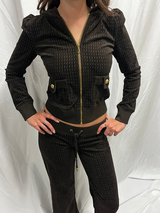 S - Juicy Couture Brown Cable Velour Tracksuit Deadstock SET