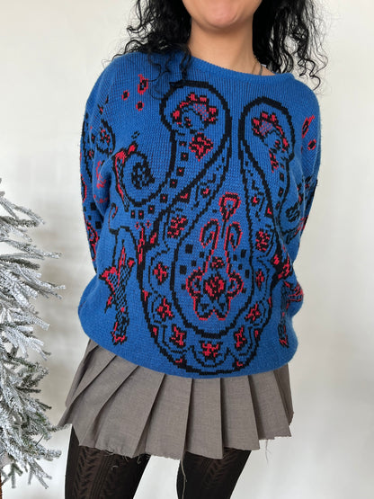 Chorus Line Blue Paisley Knit Sweater