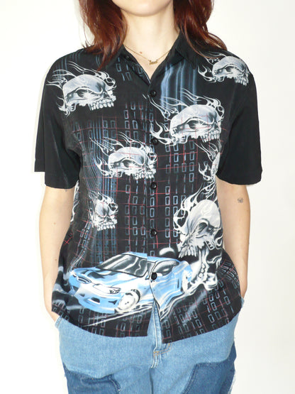 725 00s Skull Flames Button Down