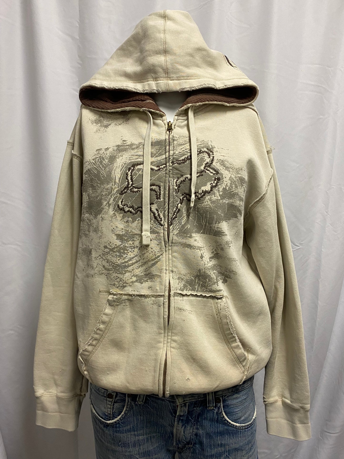 L - FOX Racing Y2K Cream Logo Zip Hoodie