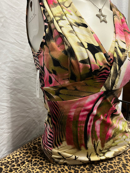 M - Moa Moa Y2K Pink + Green Patterned Top