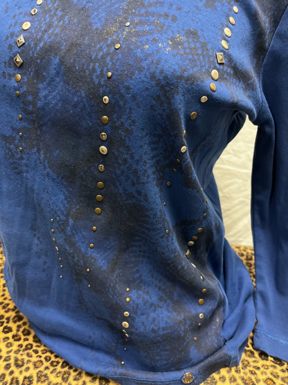 M - Blue Y2K Stud Detail 3/4 Sleeve Top