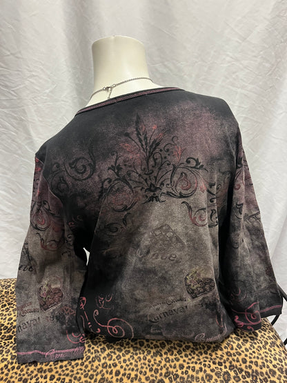XL - Jess & Jane Y2K Chocolate Rhinestone Graphic Top
