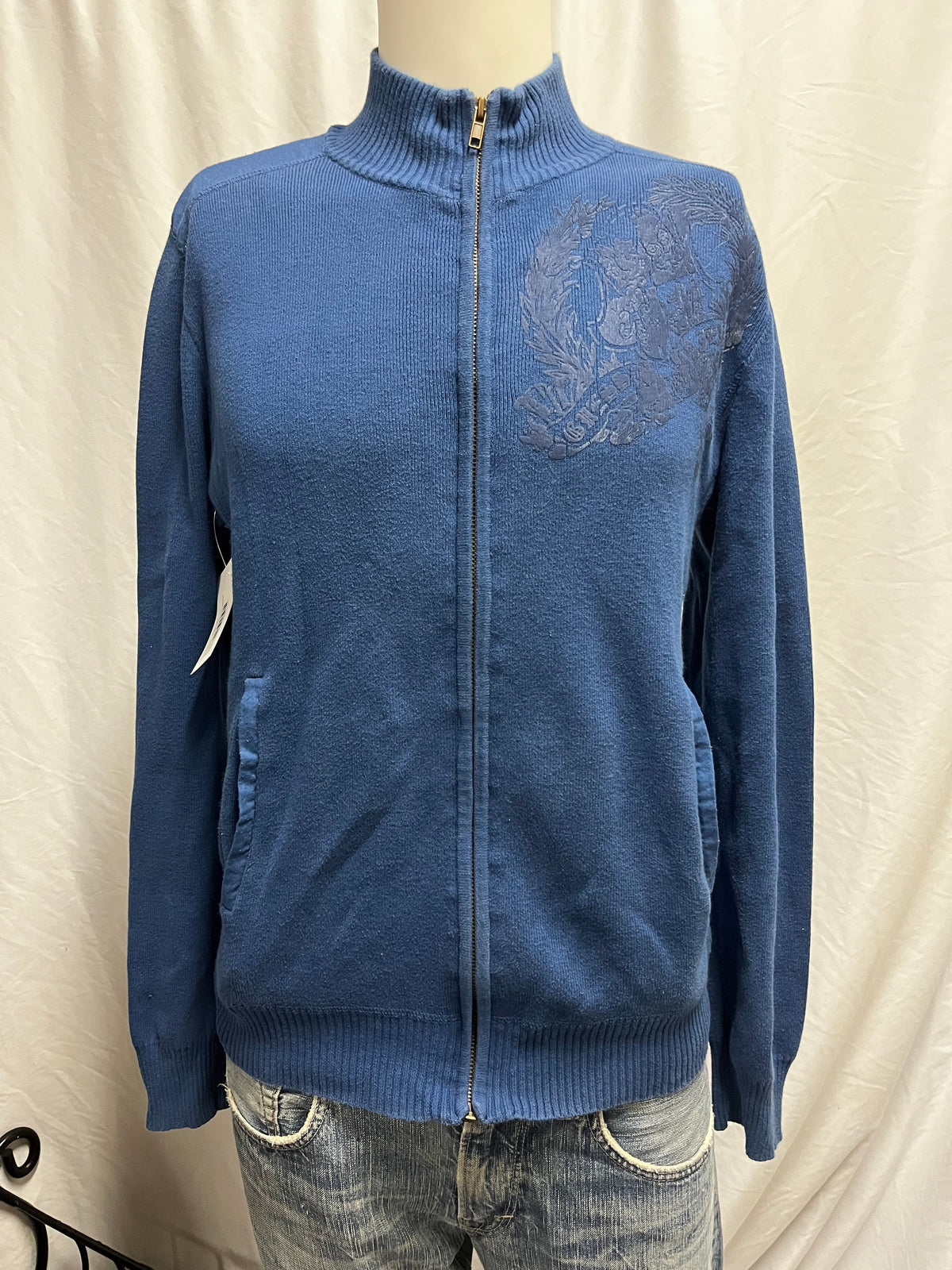 S - Guess Y2K Gothic Graphic Zip Sweater
