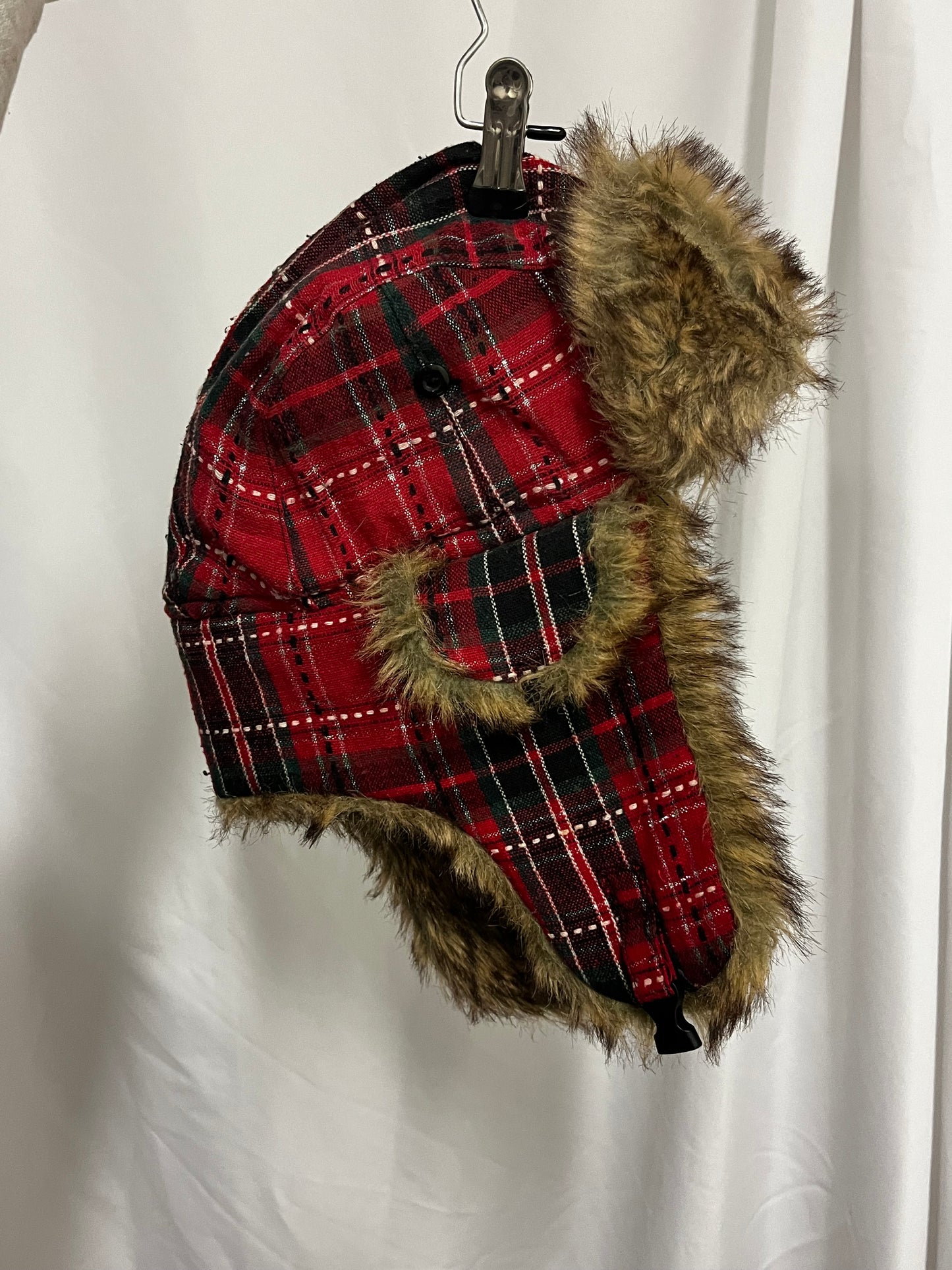 Hat - Y2K Plaid Trapper w/ Faux Fur