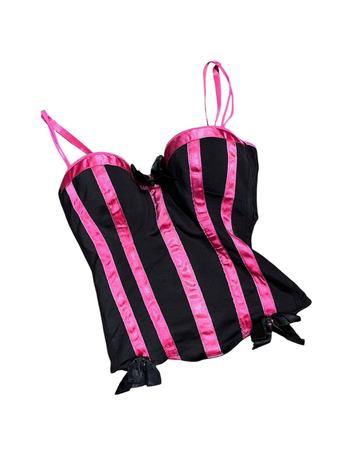 36C - Morbid Threads Pink + Black Striped Corset Top