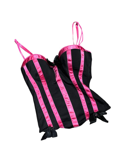 36C - Morbid Threads Pink + Black Striped Corset Top