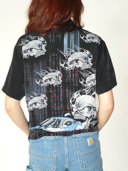 725 00s Skull Flames Button Down