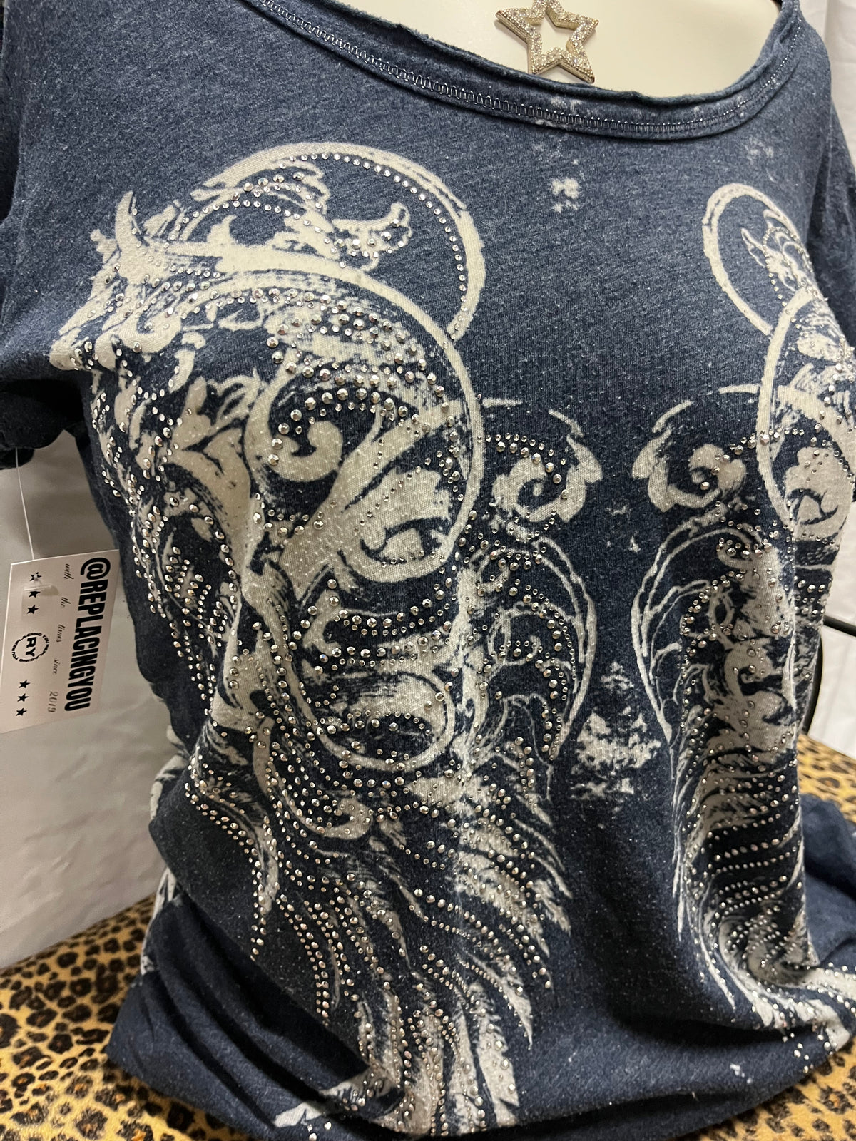 M - Maurice's Y2K Rhinestone AOP Graphic Top