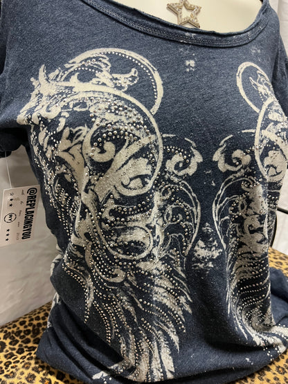 M - Maurice's Y2K Rhinestone AOP Graphic Top