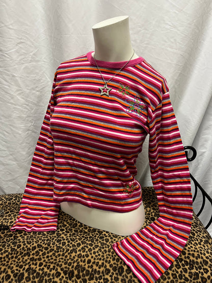 XS/S - Request Y2K Bell Sleeve Pink Stripe Top