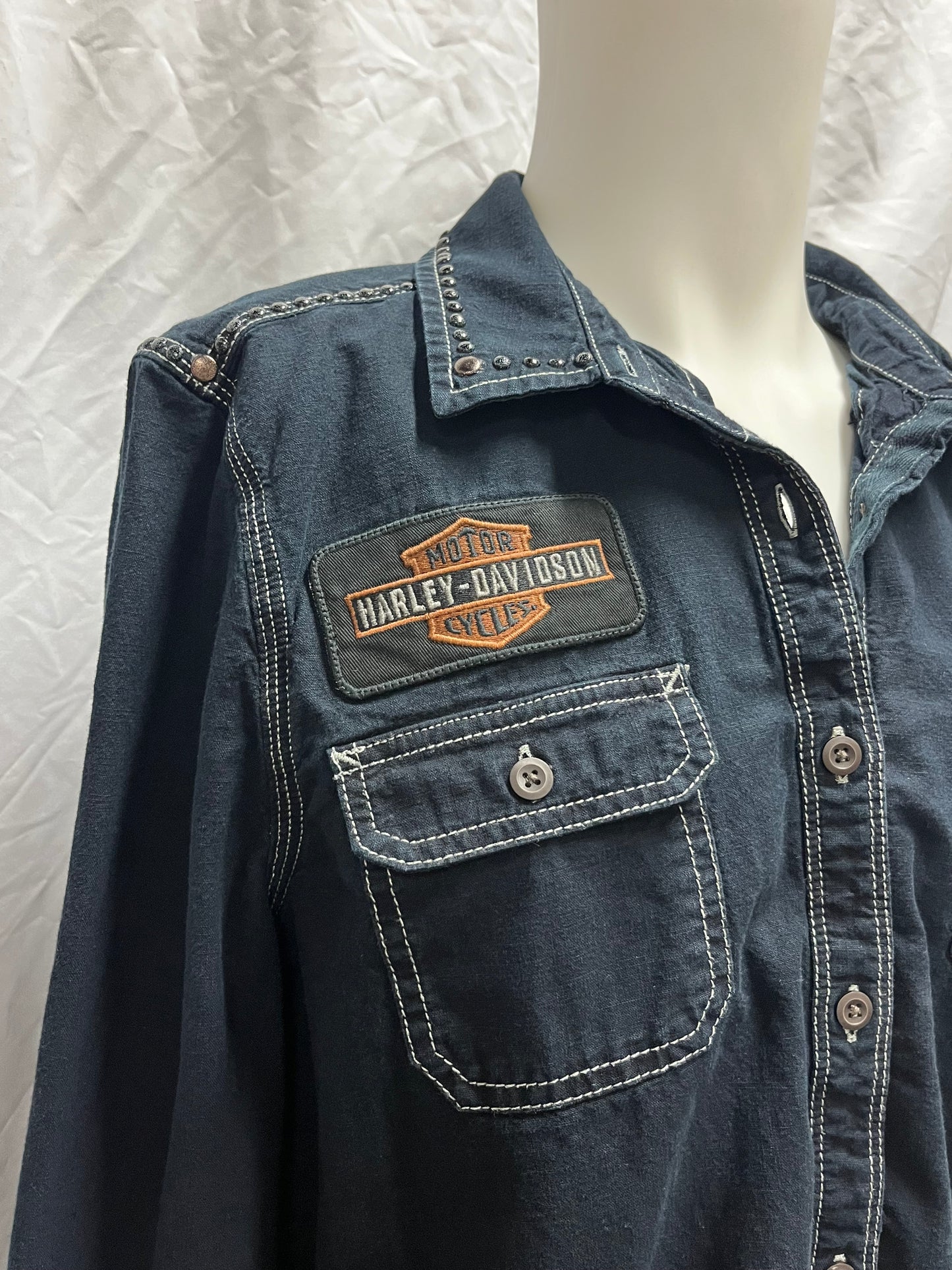 XL - Harley Davidson Studs + Patches Button Down