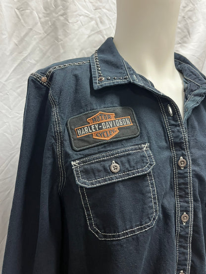 XL - Harley Davidson Studs + Patches Button Down