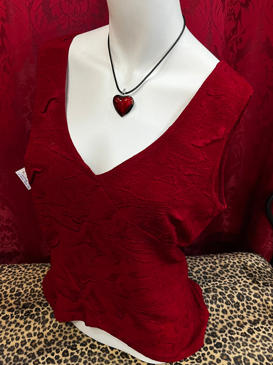 L/XL - 90s Red Textured Sleeveless Blouse