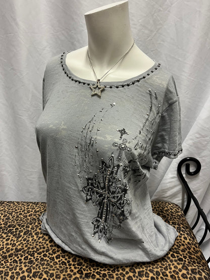 XL - Arohoe Gothic Stud Detail Graphic Top