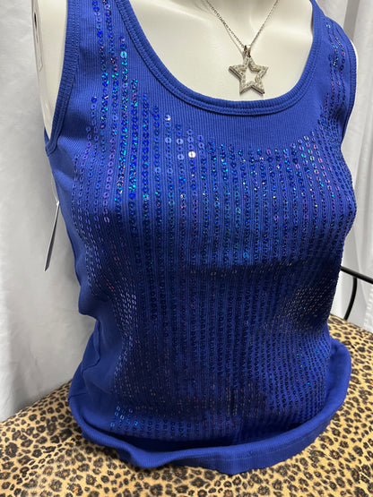 XL - Silent Angels Y2K Blue Sequin Ribbed Tank Top