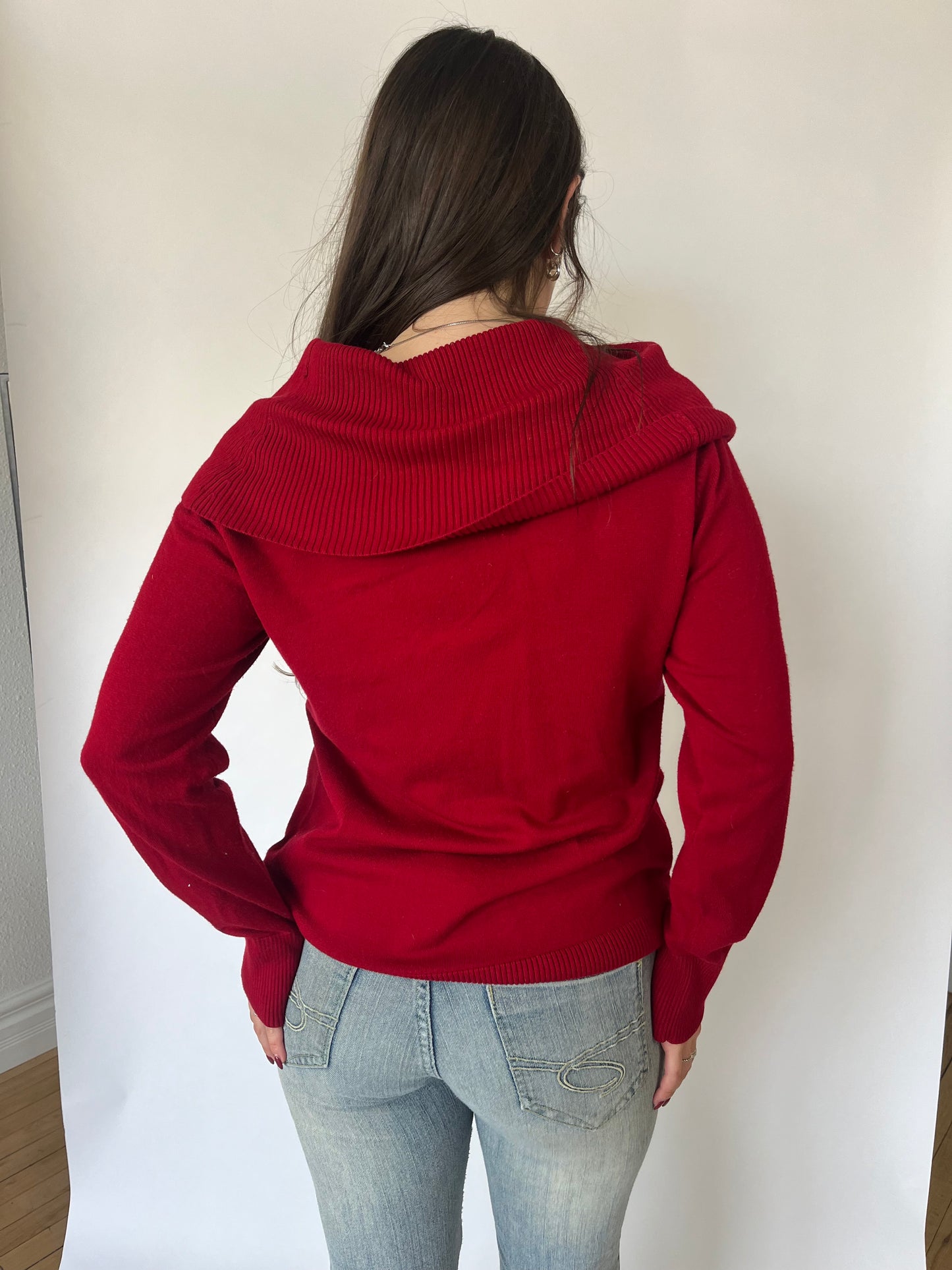 Dalia Red Button Fold Over Sweater