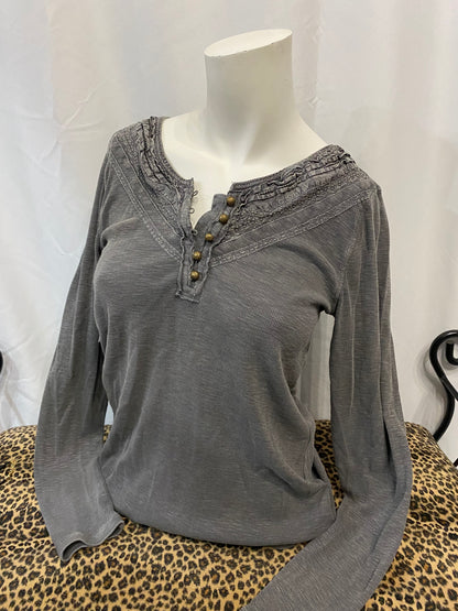 M - Lucky Brand 1/4 Button Lace Detail Blouse