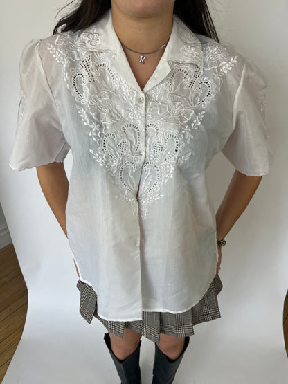 White Lace / Eyelet Button Blouse