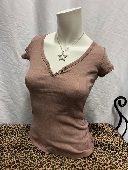 M - LA Kitty Y2K Brown Henley Top