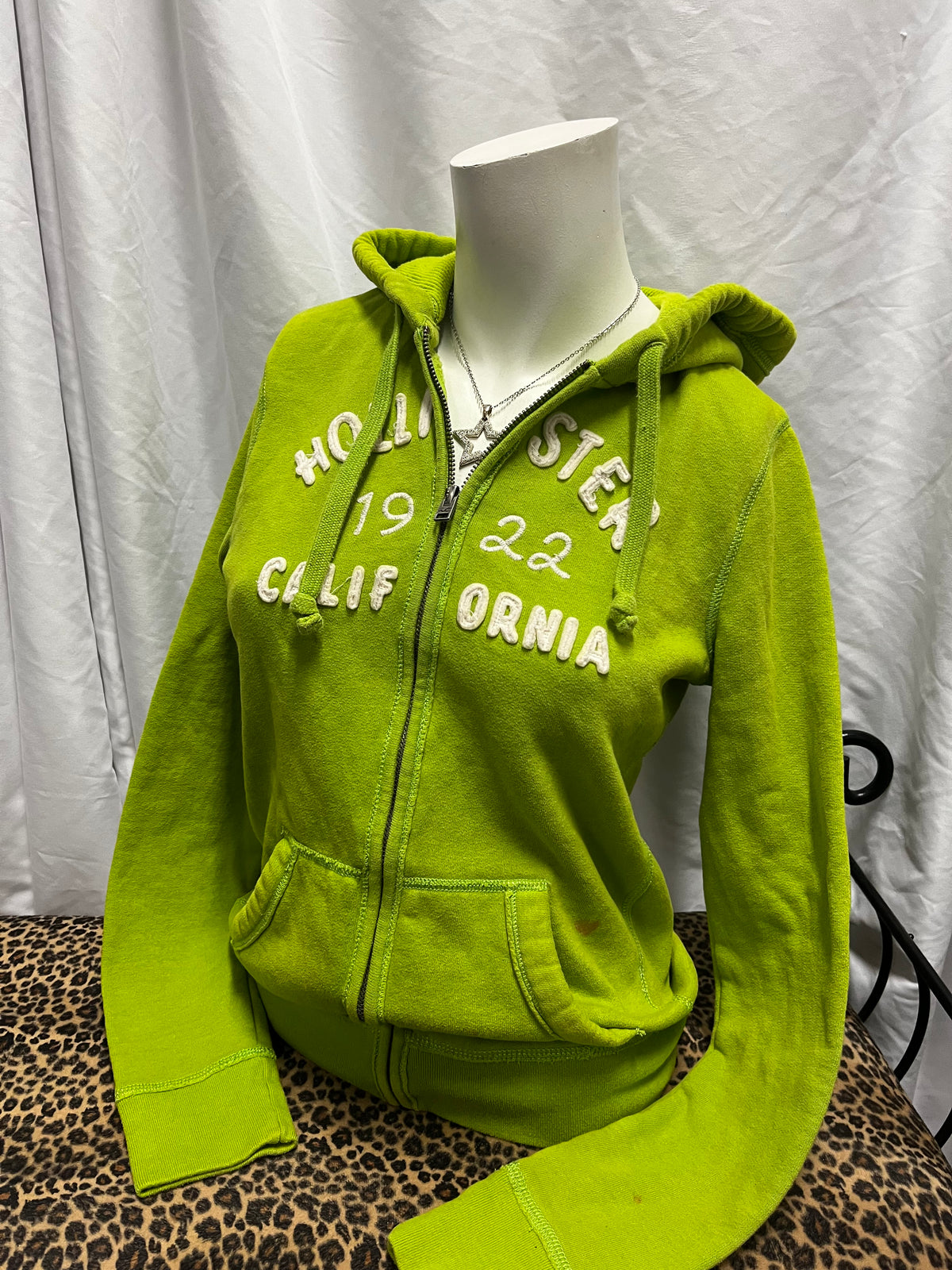 M - Hollister Y2K Green Applique Zip Hoodie