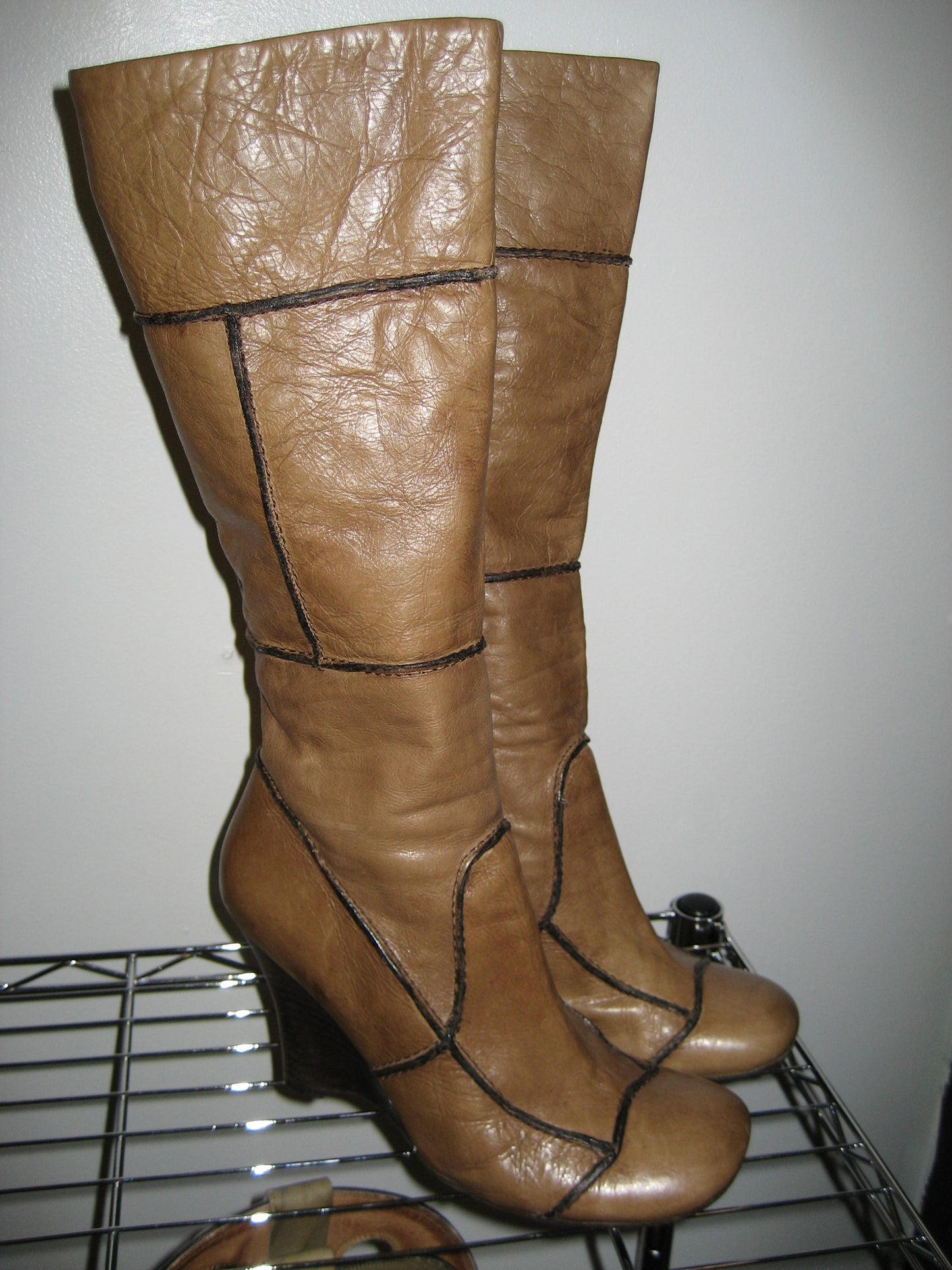 Aldo Y2K Beige Leather Heeled Boot