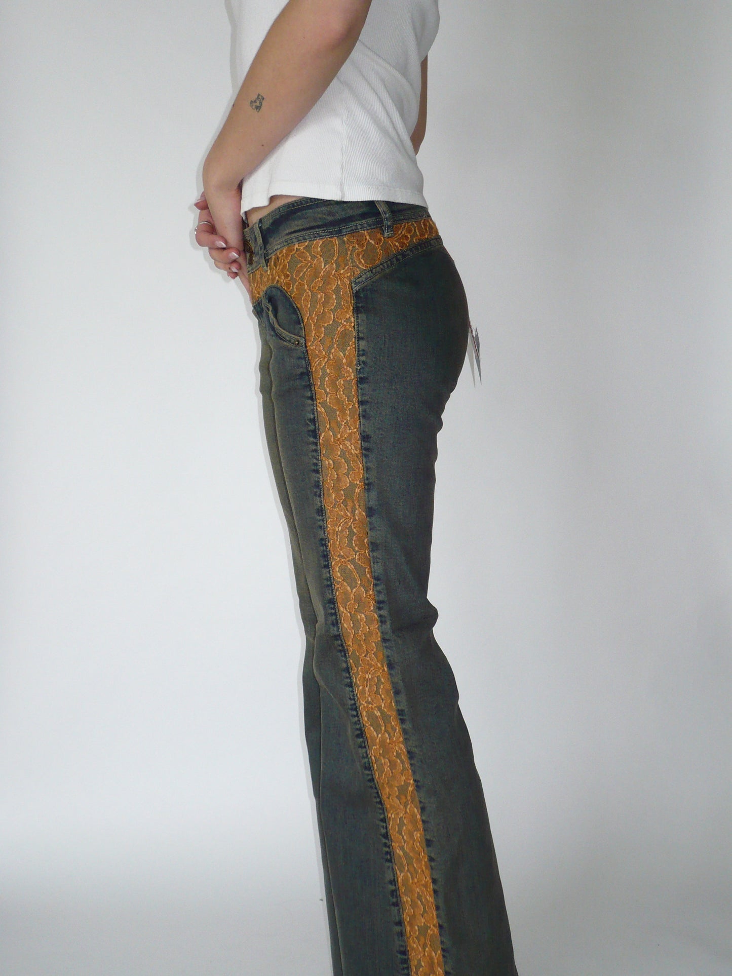 TOXK Y2K Deadstock Lace Detail Flared Jeans