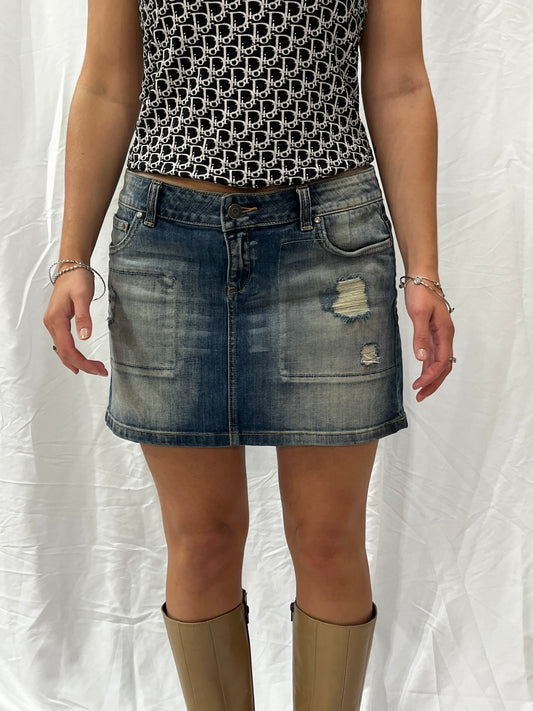 SZ 8 - London Jean Faded Denim Mini Skirt